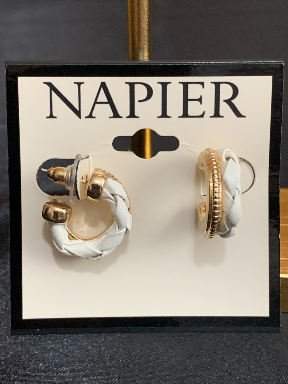 NWT Napier gold tone and white earrings